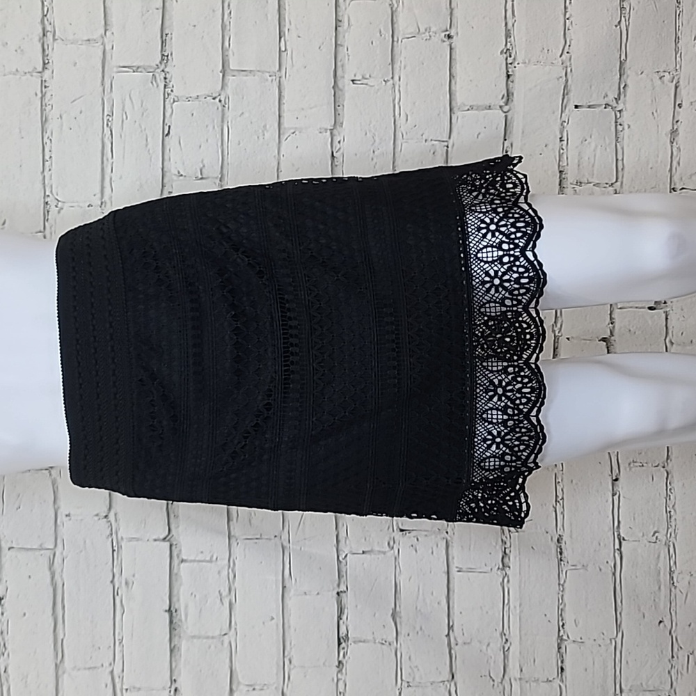 Sweet Journey Hi Waist A-Line Soft Crochet Lace Scalloped Hem Mini Skirt Black